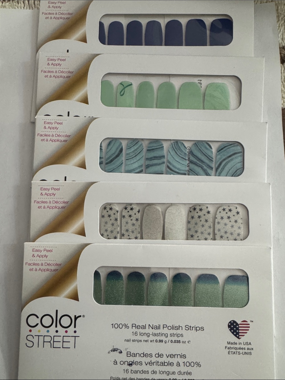 Color Street Green, Teal, Silver & Navy Nail Strips Variety Pack